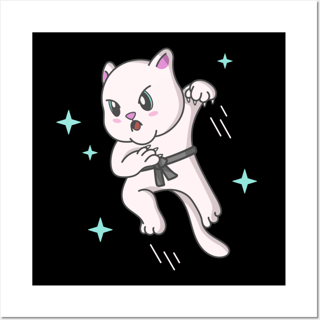 Kawaii Cat Ninja Kitten Fighter Karate Wall Art by Foxxy Merch